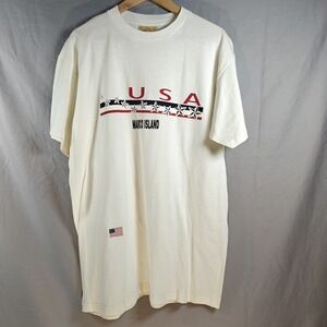 The Mountain USA Marco Island Graphic Print Stars Flag Large Y2K White T-shirt‎